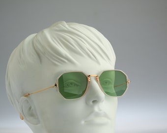 Silhouette M 2741 V 1870, Vintage 90s tinted green lenses clear hexagon sunglasses women, NOS