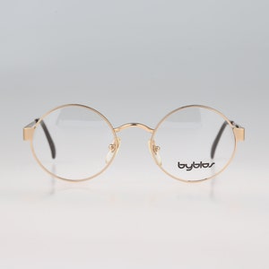 Byblos 513 3001, Vintage 90s gold round circle eyeglasses frames mens & womens NOS