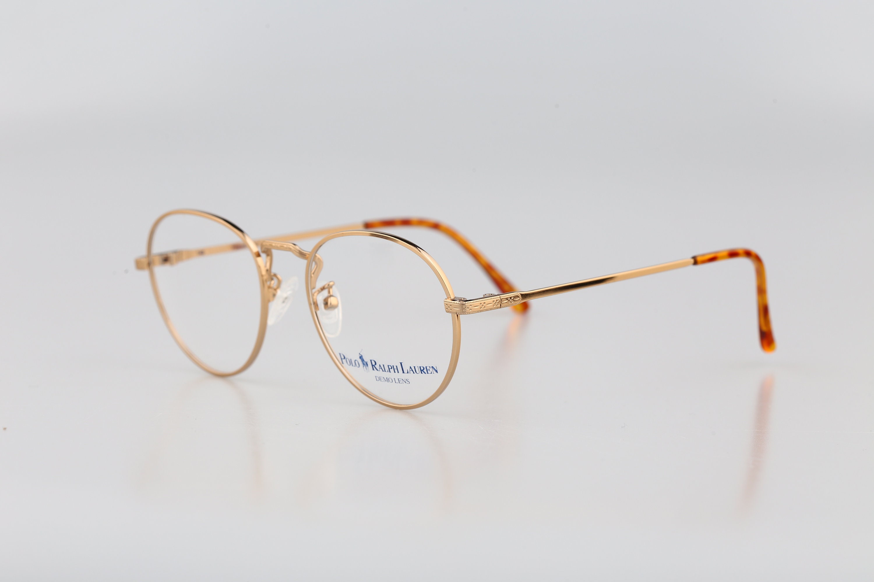 Polo Ralph Lauren VI 0YG, Vintage 90s Gold Panto Round Eyeglasses
