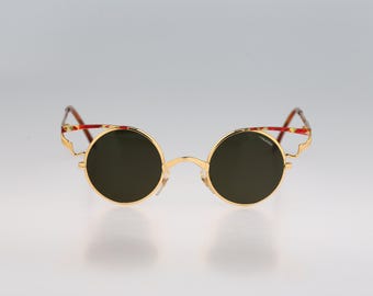 Texso by Solgir T 375, Vintage 90s gold and tortoise rare steampunk small circle sunglasses mens & women, NOS