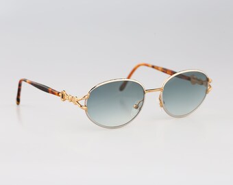 Bloomberg PB33 2, Vintage 90s unique gold & silver oval sunglasses women, NOS