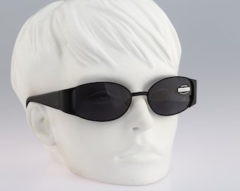 Roccobarocco 9382 10, Vintage 90s black large oval wrap sunglasses NOS