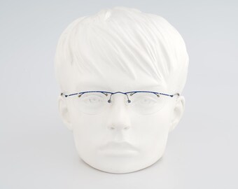 Trens XT31 2, Vintage 90s unique blue browline half rim oval eyeglasses frames womens / NOS