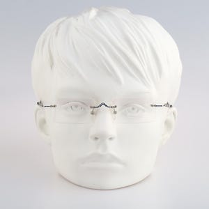 Ramon 49 3000, Vintage 90s crazy silver and blue rectangle eyeglasses rimless frames men & women NOS