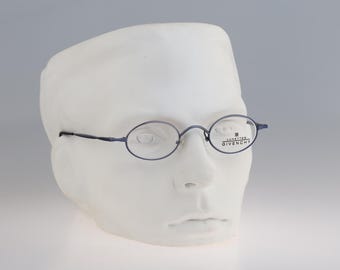 Givenchy 1031 003, vintage jaren 90 blauwe micro kleine ovale leesbrilmonturen heren en dames NOS