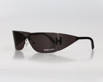 Romeo Gigli RG 61001, Vintage 2000s black wrap side shileds rectangle sunglasses mens & women, NOS