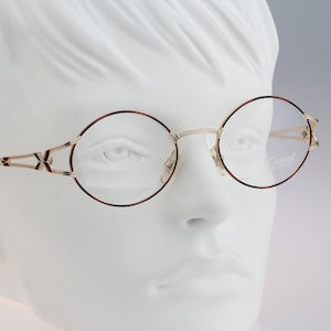 Kajal Collection Lady-5 02, Vintage 90s gold & tortoise small round eyeglasses frames womens NOS