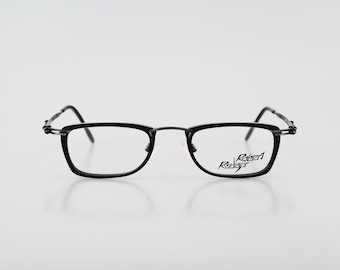 Robert Rudger 1890 010 37, Vintage 90s black and antique grey unique rectangle eyeglasses frames mens & womens NOS