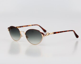 Diva 5032 4, Vintage 90s gold & tortoise browline victorian oval cat eye sunglasses women, NOS