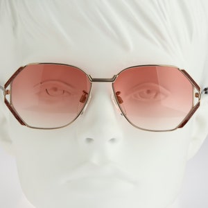 Silhouette M 6098 20 V 6018, Vintage 80s designer tinted pink lenses unique gold hexagon sunglasses women, NOS
