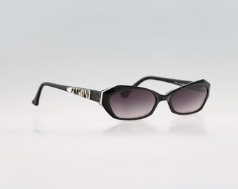 NA UND 72F202 S, Vintage 90s black and white unique slim rectangle cat eye sunglasses women, NOS