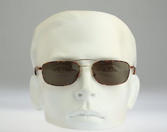 Le Club 1052 53 OR13, Vintage 90s tortoise steampunk small rectangle aviator sunglasses men & women NOS