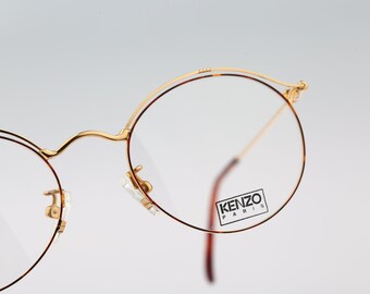 Kenzo Cordou K171 K40, Vintage 90s tortoise gold circle round eyeglasses  frames womens NOS