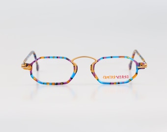 Contro Verse 3220 142 09, Vintage 90s unique colorful hexagon eyeglasses frames mens & womens NOS