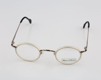 Marc O'Polo by Metzler 3382 350, monturas de gafas redondas pequeñas con doble borde plateado y transparente de los años 90 para hombre y mujer NOS