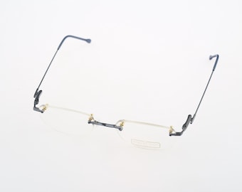 Vuillet Vega Prestige  550 04, Vintage 90s blue rimless rectangle eyeglasses frames mens & womens NOS