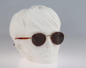 Rolling  653 321, Vintage 90s unique gold & tortoise panto round sunglasses women NOS