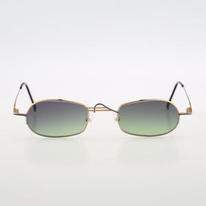 Taxi M 11 03, Vintage 90s green lenses gold and gray unique oval sunglasses mens & women, NOS