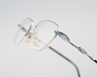 Diva 5173 395, Vintage 90s silver & blue half rim cat eye glasses frames womens NOS