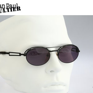 Steampunk sunglasses men, Jean Paul Gaultier 56-7107, Vintage 90s unique black oval side shields sunglasses women, NOS