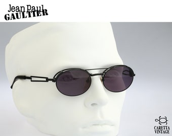 Steampunk sunglasses men, Jean Paul Gaultier 56-7107, Vintage 90s unique black oval side shields sunglasses women, NOS