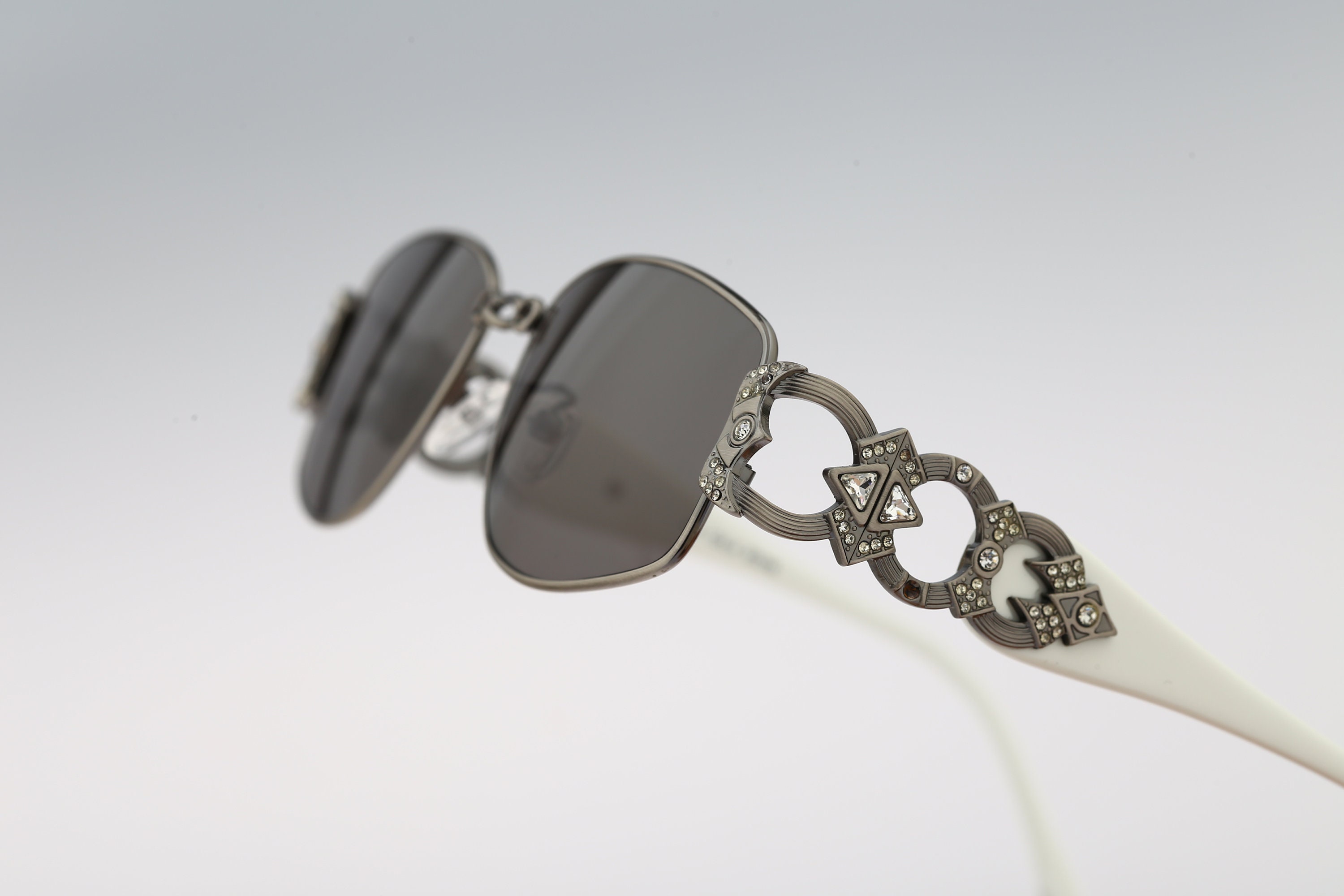 Galitzine G 01 4, Vintage 90s antique silver and white rhinestones rectangle sunglasses men & women, NOS