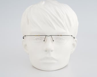 Think by MK Design 080 14, Vintage 90s gray top bar semi rimless oval glasses frames womens NOS