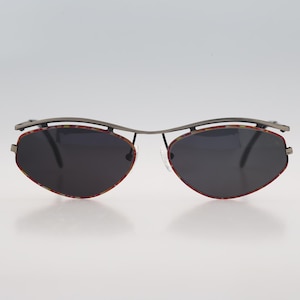 Sun Boy SBV 68, Vintage 90s antique silver and colorful steampunk top bar cat eye sunglasses mens & women, NOS