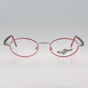 Robert Rudger 1620 163 92, Vintage 90s red and silver steampunk small oval eyeglasses frames mens & womens NOS