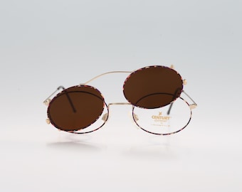 Century Eyewear by Neostyle 225 487 Vintage 90s tortoise and gold clip on sunglasses and small circle round eyeglasses frames NOS