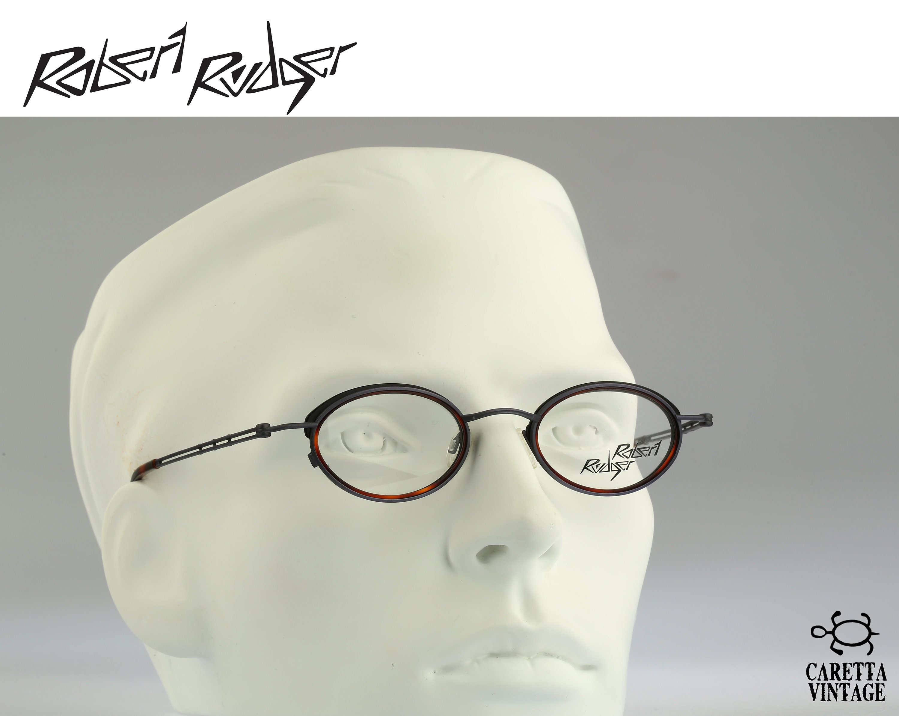 Robert Rudger 2280 272 S7, Vintage 90s gray and tortoise double rim unique small oval eyeglasses frames mens & womens NOS