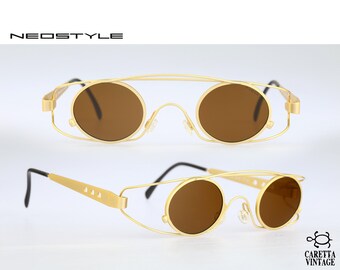Steampunk sunglasses men, Neostyle Holiday 975, Vintage 90s unique crazy small circle steampunk sunglasses women NOS