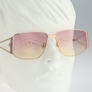 Silhouette M 6136 31 V 6055, Vintage 80s tinted bicolor lenses oversized gold rectangle sunglasses women, NOS