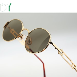 Joy Kazu, Vintage 90s steampunk gold oval sunglasses men & women, NOS