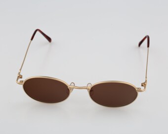 Joy 3604, Vintage 90s unique steampunk gold small oval sunglasses men & women, NOS