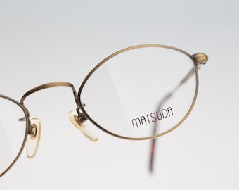 Matsuda 2874 AG, Vintage 90s antique gold small oval eyeglasses frames womens NOS