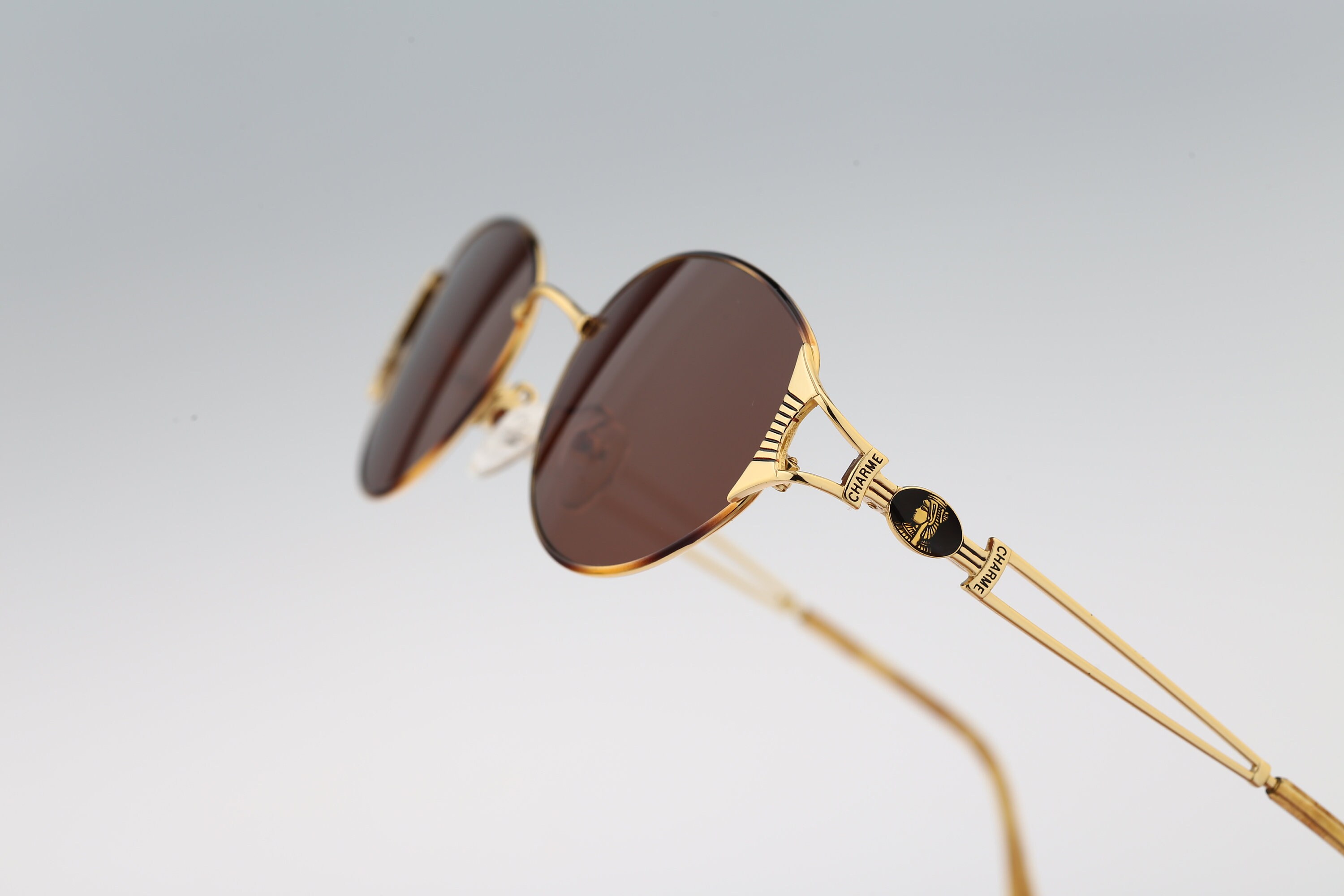 NOS / NWT Vintage Charme Attiva Egyptian Pharaoh 7535 220 Designer Sunglasses Charme 7537 201, Vintage 90s Unique Pharaoh Temple Trim  main image 3