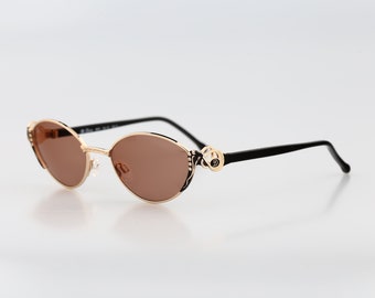 Diva 5079 2, Vintage 90s unique victorian black & gold small cat eye sunglasses women, NOS