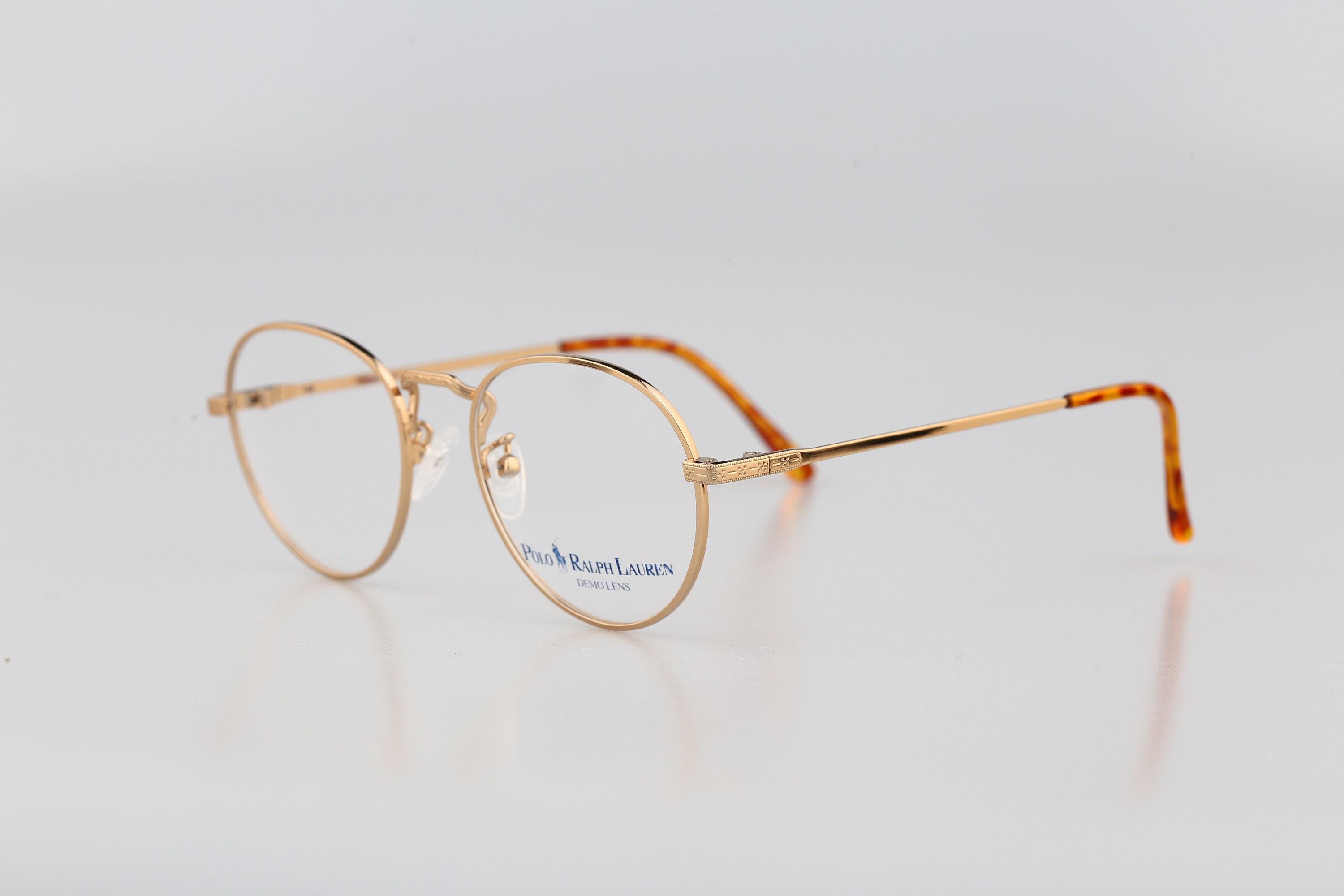 Polo Ralph Lauren VI 0YG, Vintage 90s Gold Panto Round Eyeglasses