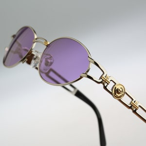 Mask 3006 70, Vintage 90s tinted purple lenses unique gold & silver oval sunglasses women, NOS