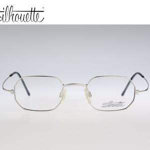 Silhouette M 7310 V 6050, Vintage 90s unique flexible wrap temple silver small hexagon glasses frames mens & womens NOS