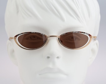 Robert Rudger 1940 246 I4, Vintage 90s steampunk colorful &  gold small oval cat eye sunglasses women, NOS
