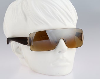 MaxMara 617 S 3Y1, Vintage 2000s  tinted silver mirrored lenses unique wrap rimless shield sunglasses women NOS