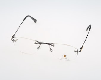 Mozart by Neostyle 32 357, Vintage 90s gold and gray rimless rectangle glasses frames mens, NOS