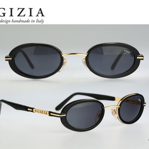 Egizia 33 02, Vintage 90s unique  double rim  black and gold oval sunglasses women, NOS