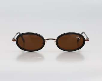 Egizia 36 056, Vintage 90s unique double rim bronze and black small oval sunglasses mens & women, NOS