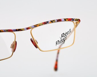 Robert Rudger 1070 146 54, Vintage 90s colorful and gold unique slim small rectangle glasses frames mens & womens / NOS