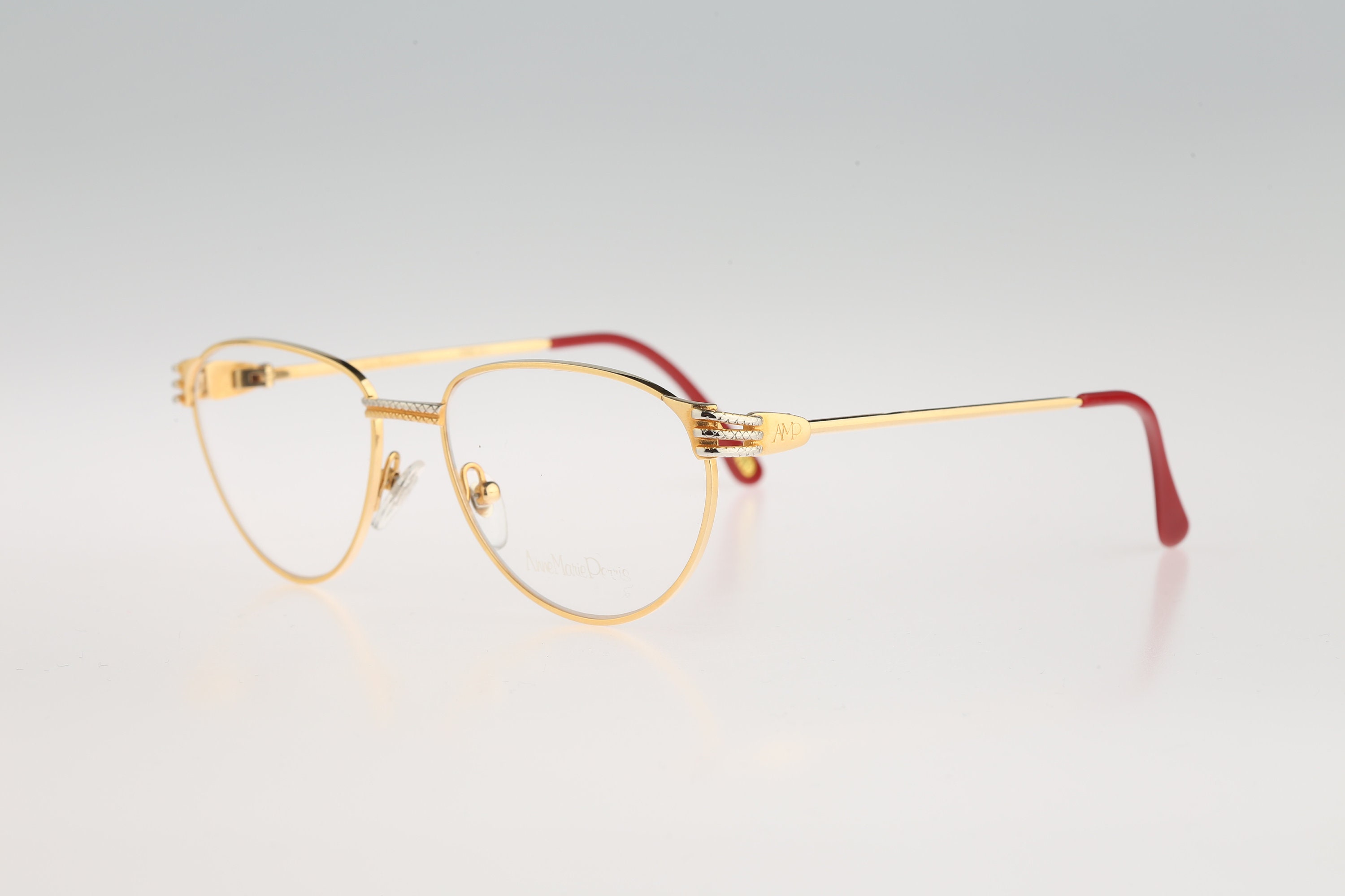 Anne Marie Perris AM18 B5, Vintage 80s Designer Gold Cat Eye