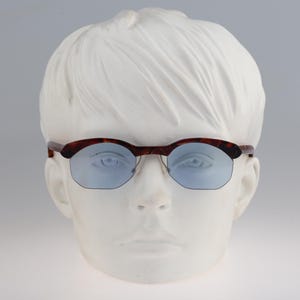 Traction Productions 215 332, Vintage 90s tinted blue lenses tortoise browline half rim square sunglasses women NOS