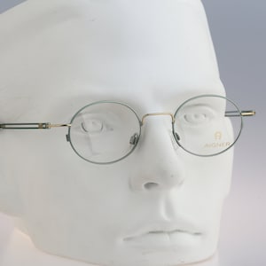 Aigner EA 406 64, Vintage 90s gray and gold small circle round eyeglasses frames mens & womens NOS